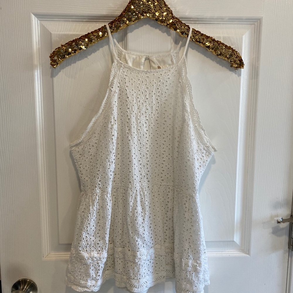 Altar’d State high neck eyelet lace peplum tank